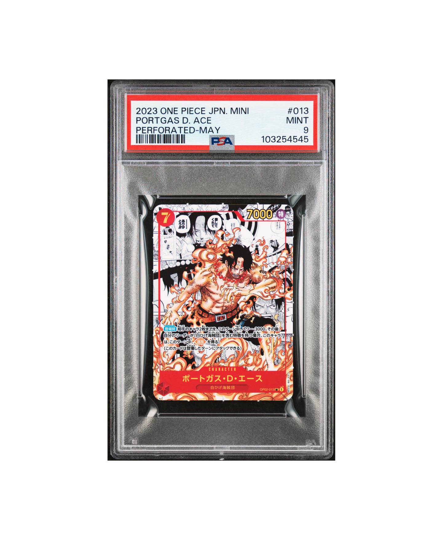 PSA 9 MINT 2023 ONE PIECE MINI PORTGAS D. ACE PERFORATED-MAY-HOLO Japanese