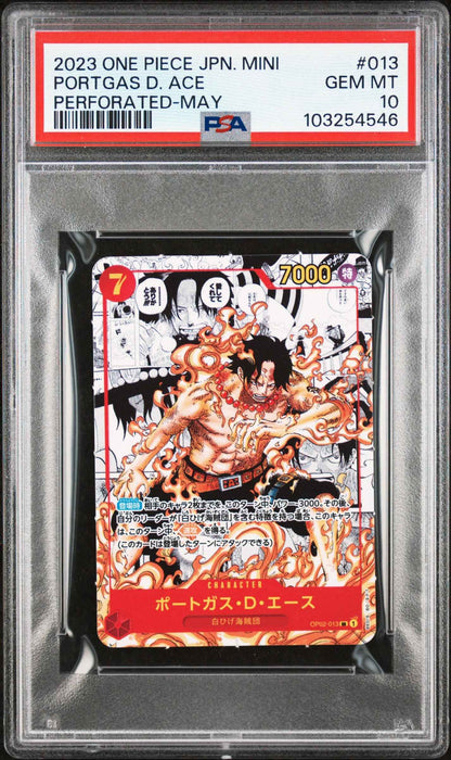 PSA 10 GEM MINT 2023 ONE PIECE JPN. MINI PORTGAS D. ACE PERFORATED-MAY